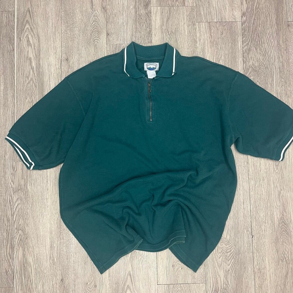 Green Canadian Outdoors quarter zip polo shirt faded vintage mens